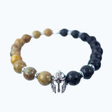 8 mm Elastic Bracelet Round Beads - Picture Jasper & Lava with Warrior Helmet - Magick Magick.com