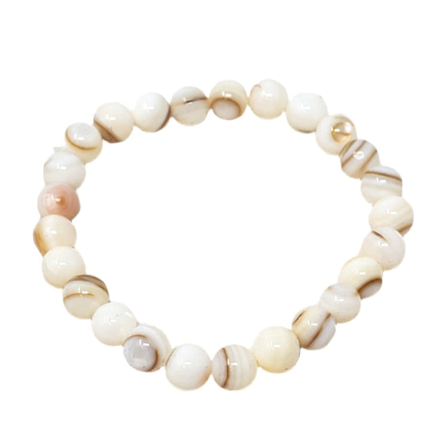 8 mm Elastic Bracelet Round Beads - White Mother of Pearl in Velvet Bag - Magick Magick.com