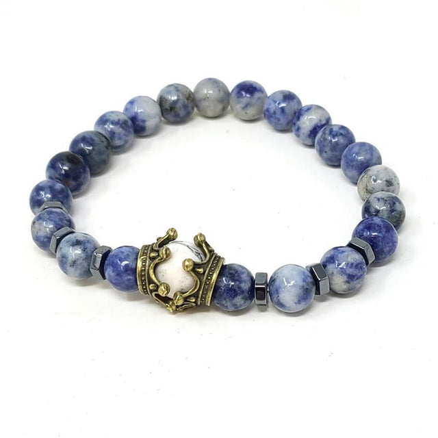 8 mm Elastic Bracelet - Sodalite with Hematite & Crown - Magick Magick.com