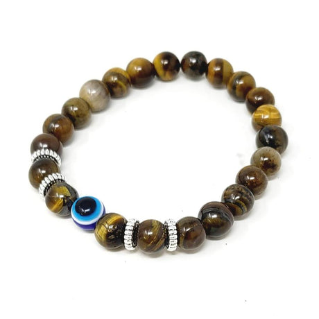 8 mm Elastic Bracelet - Tiger's Eye with Evil Eye - Magick Magick.com