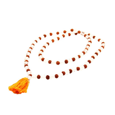 8 mm Rudraksha with Sphatik Beads Necklace (108 Beads, 54 Beads of Each) - Magick Magick.com