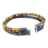 8 mm Tiger Eye & Leather Double Bracelet with Stainless Steel Clasp - Magick Magick.com