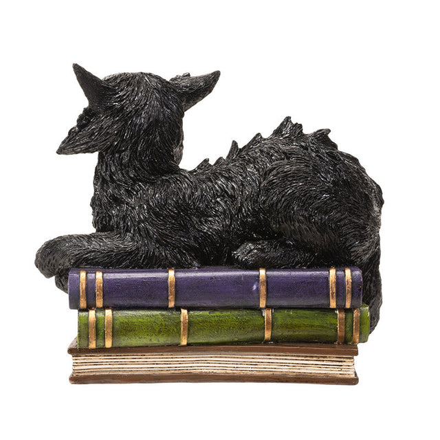 8.25" Wicked Black Cat on Books with LED Eyes Statue - Magick Magick.com