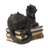 8.25" Wicked Black Cat on Books with LED Eyes Statue - Magick Magick.com