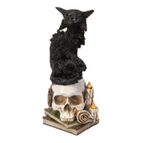 8.6" Wicked Black Cat on Skull (LED Light Up Eyes) - Magick Magick.com