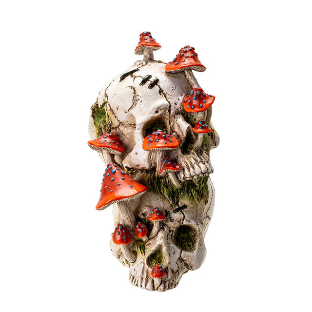 8.8" Double Skull with Mushrooms Statue - Magick Magick.com
