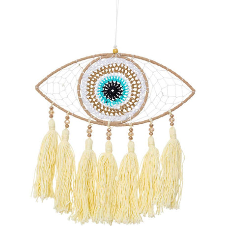 9" Boho Woven Dream Catcher Evil Eye Natural with Tassels - Magick Magick.com