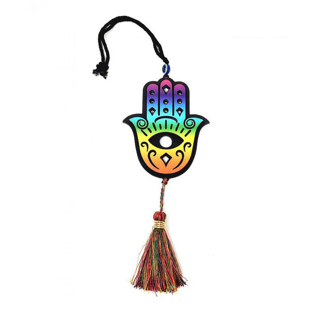 9" Hanging Wooden Hamsa Hand Evil Eye Hanging Decor - Magick Magick.com