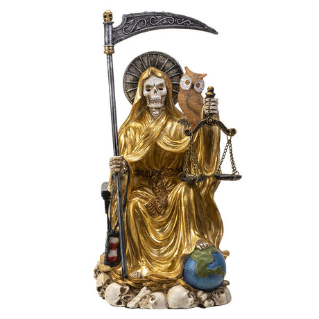 9" Santa Muerte Sitting Gold Statue - Magick Magick.com