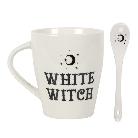 9 oz Ceramic Mug and Spoon Set - White Witch - Magick Magick.com