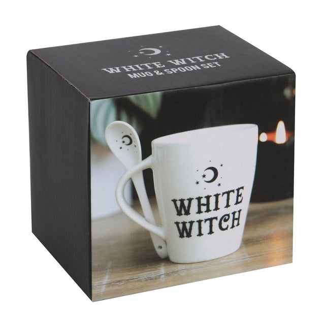 9 oz Ceramic Mug and Spoon Set - White Witch - Magick Magick.com