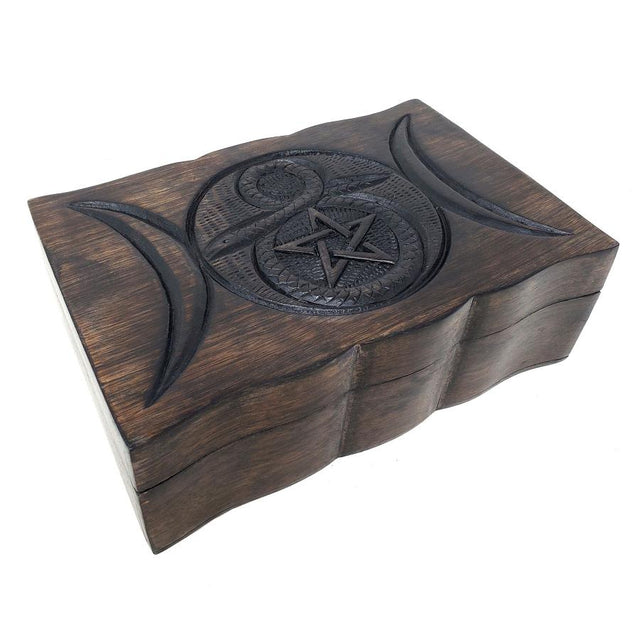 9" x 6" Pentagram Cobra Carved Wood Box - Magick Magick.com