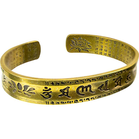 Brass & Copper Tibetan Cuff Engraved Heart Sutra Mantra Lotus Bracelet - Magick Magick.com