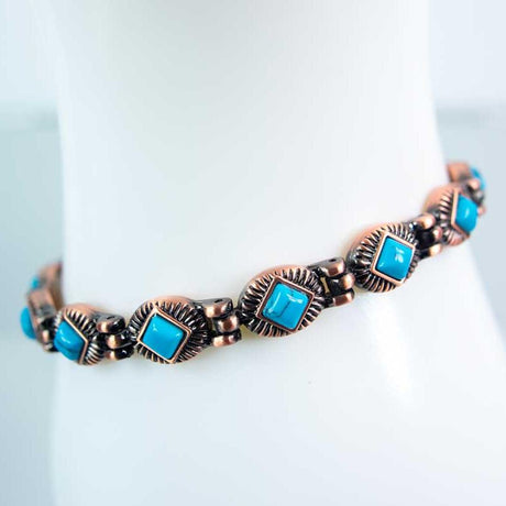 Magnetic Copper and Turquoise Link Bracelet with Magnets