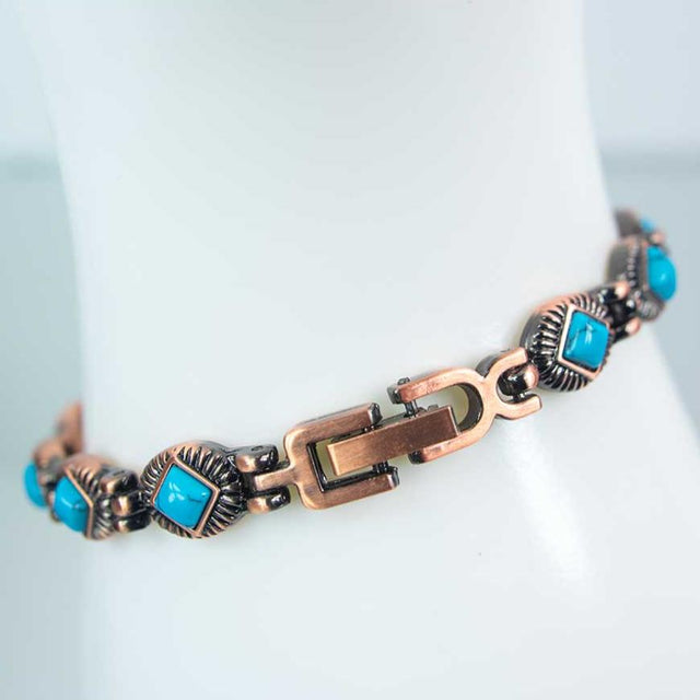 Magnetic Copper and Turquoise Link Bracelet with Magnets