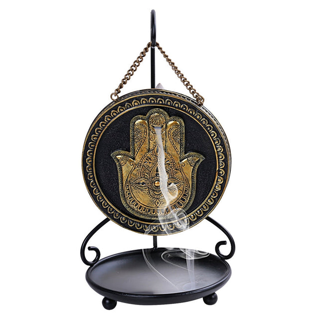 9.5" Hamsa Hand Hanging Backflow Incense Burner with Stand - Magick Magick.com