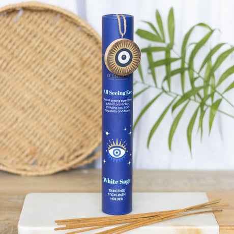 All Seeing Eye White Sage Incense with Burner (30 Sticks) - Magick Magick.com