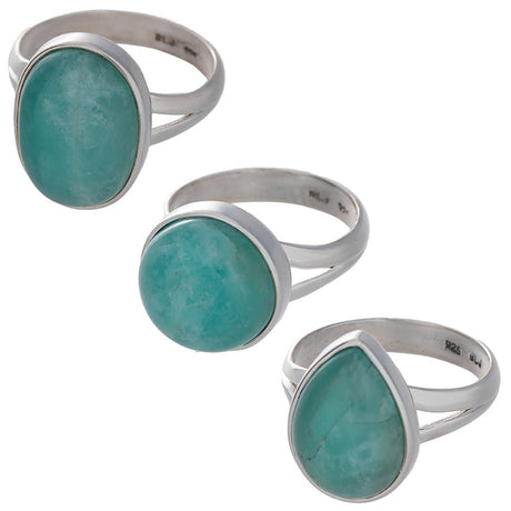Amazonite Split Shank Sterling Silver Ring (Assorted Shapes) - Magick Magick.com