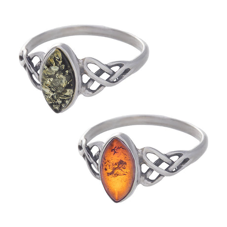 Amber Celtic Marquise Sterling Silver Ring - Magick Magick.com