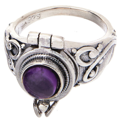 Amethyst Round Box Sterling Silver Ring - Magick Magick.com