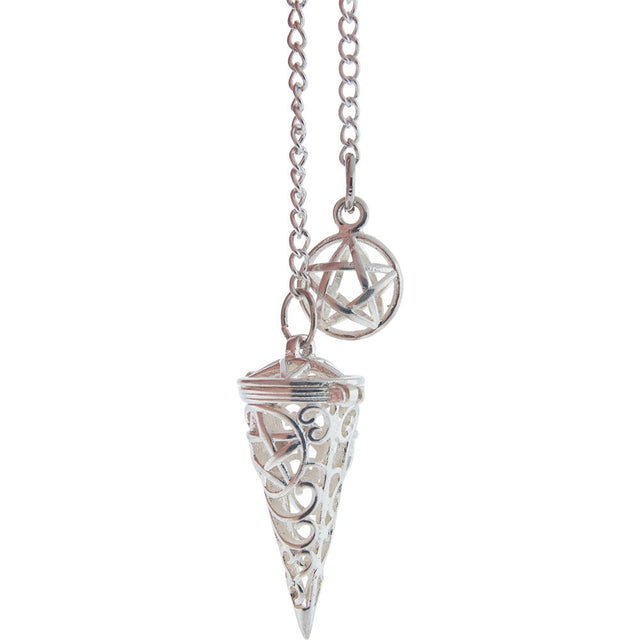 Antique Silver Chambered Pendulum - Pentacle - Magick Magick.com