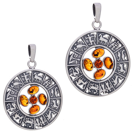 Astrology with Amber Sterling Silver Pendant - Magick Magick.com