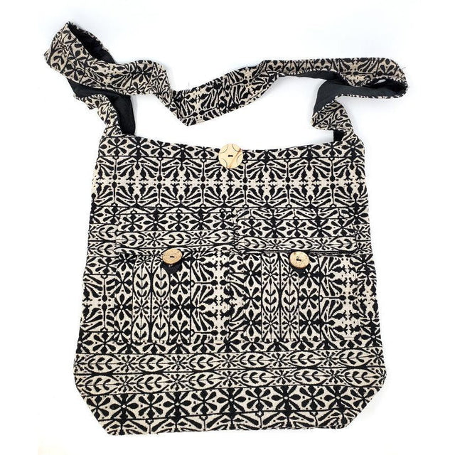 Beige & Black Woven Cotton Shoulder Bag - Magick Magick.com