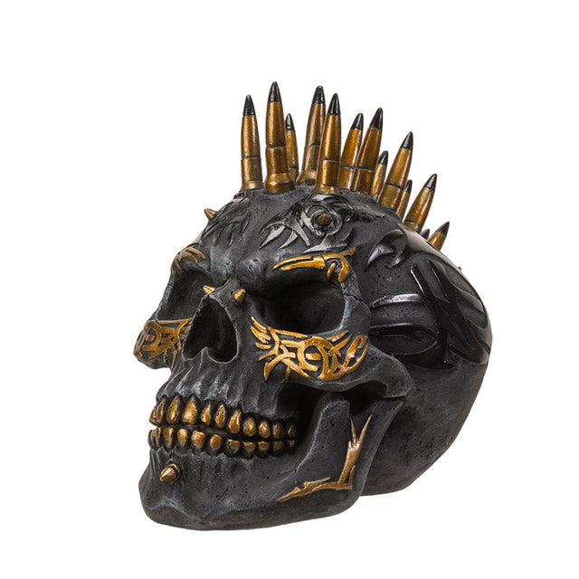 Black and Gold Bullet Skull Statue - Magick Magick.com