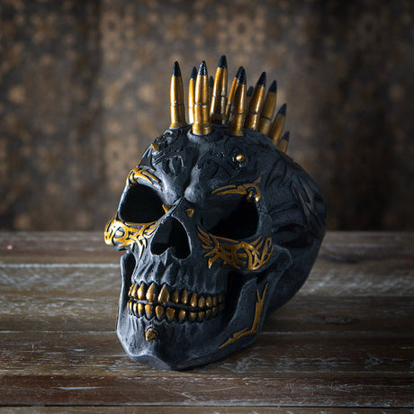 Black and Gold Bullet Skull Statue - Magick Magick.com