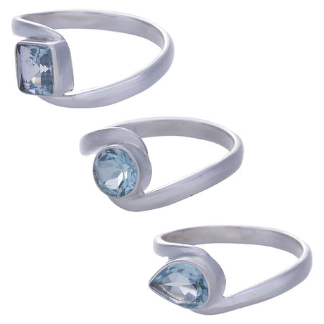 Blue Topaz Fancy Reverse Sterling Silver Ring (Assorted Shape) - Magick Magick.com