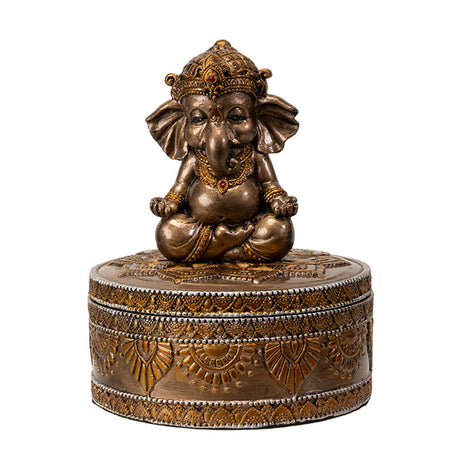 Bronze Ganesha Round Trinket Box - Magick Magick.com