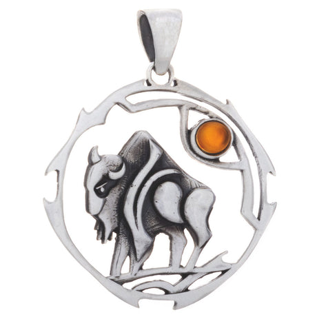 Buffalo Sacred Animal Sterling Silver Pendant (Assorted Stone) - Magick Magick.com