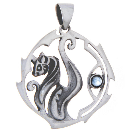 Cat Sacred Animal Sterling Silver Pendant (Assorted Stone) - Magick Magick.com