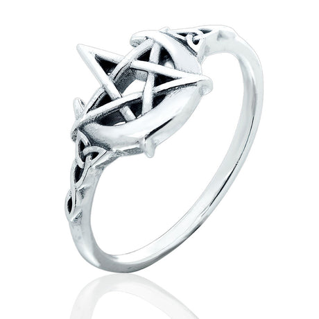 Celtic Night Moon Pentacle Sterling Silver Ring - Magick Magick.com