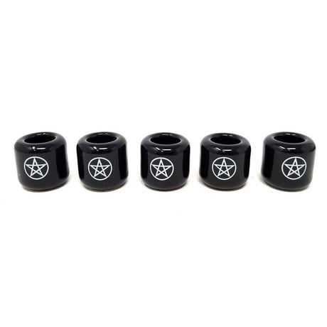 Ceramic Chime Candle Holder - Black with White Pentacle - Magick Magick.com