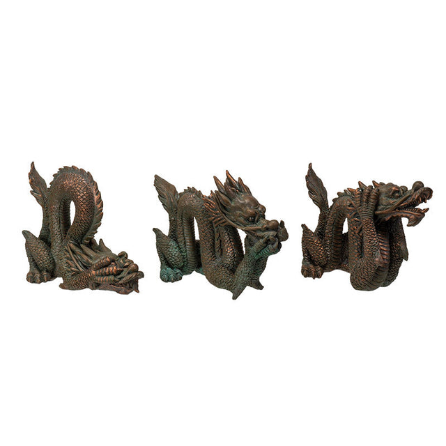 Chinese Dragon Statue Set - See, Hear, Speak No Evil (Set of 3) - Magick Magick.com