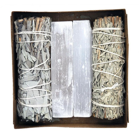 Cleansing Kit - 4" White Sage, Blue Sage, Selenite Sticks (Set of 4) - Magick Magick.com
