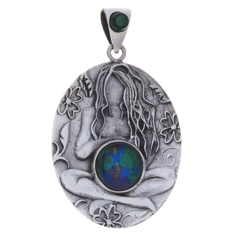Earth Love Gaia with Azurite Malachite Sterling Silver Pendant - Magick Magick.com