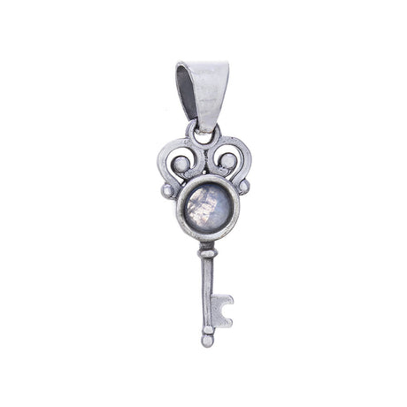 Elegant Key with Rainbow Moonstone Sterling Silver Pendant - Magick Magick.com
