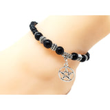 Gemstone Elastic Anklet - Black Obsidian with Pentacle - Magick Magick.com