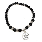 Gemstone Elastic Anklet - Black Obsidian with Pentacle - Magick Magick.com