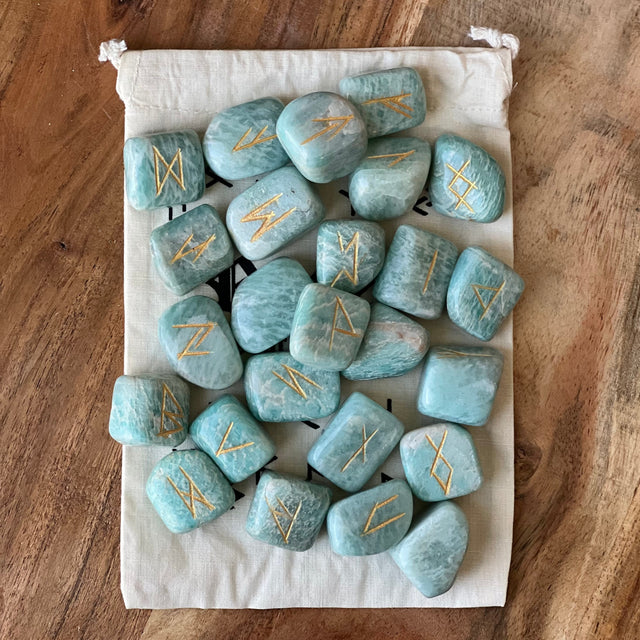 Gemstone Rune Set - Amazonite - Magick Magick.com