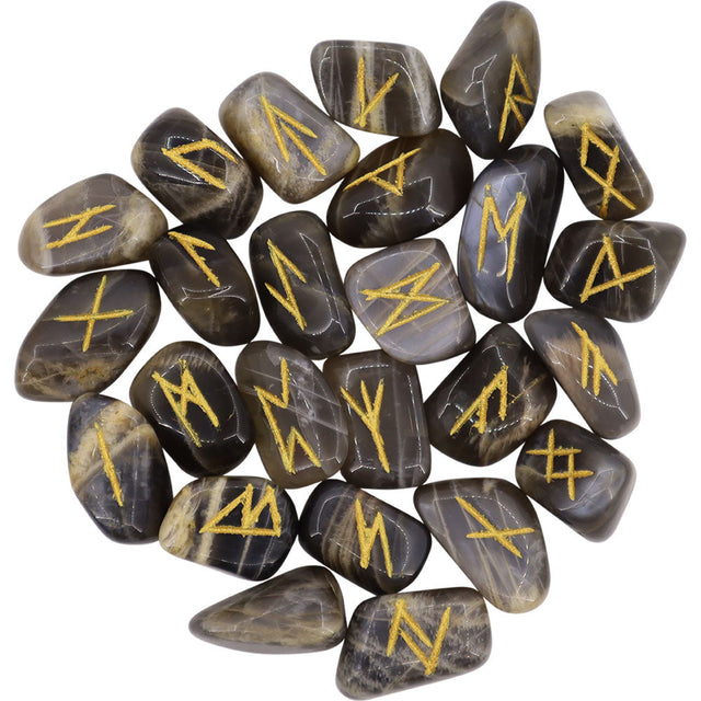 Gemstone Rune Set - Black Moonstone - Magick Magick.com