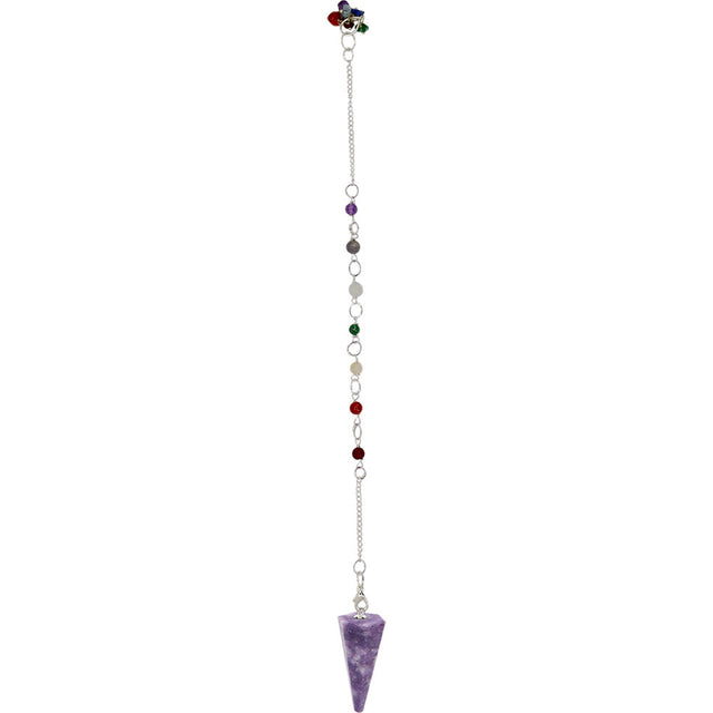 Hexagonal Pendulum - Lepidolite with Chakra Chain - Magick Magick.com