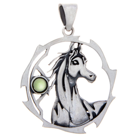 Horse Sacred Animal Sterling Silver Pendant (Assorted Stone) - Magick Magick.com