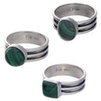 Malachite Cab Triple Band Sterling Silver Ring (Assorted Shape) - Magick Magick.com