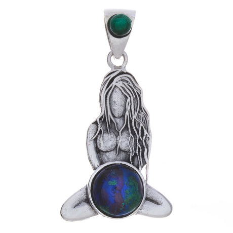 Meditating Gaia with Azurite Malachite Sterling Silver Pendant - Magick Magick.com