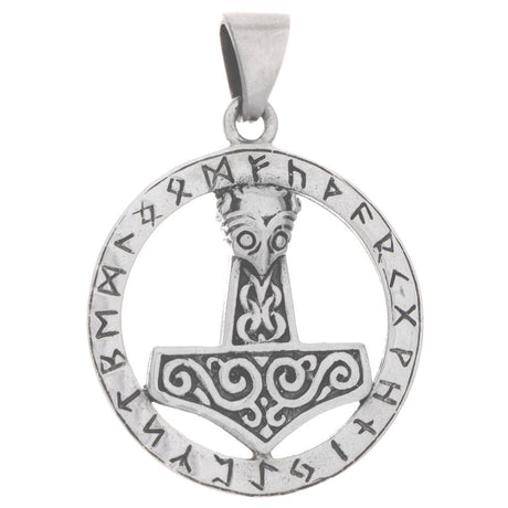 Mjolnir Round Large Viking Norse Sterling Silver Pendant - Magick Magick.com