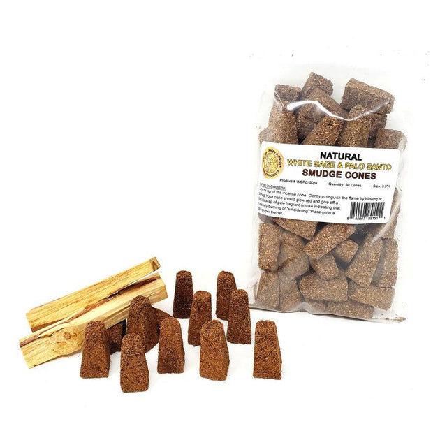 Natural White Sage & Palo Santo Sage Smudge Cones (50 Pack) - Magick Magick.com