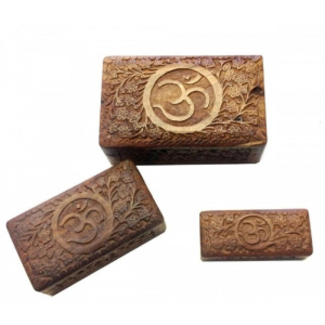 Om Carved Wooden Box Set of 3 (8", 6.5", 5.5" inch) - Magick Magick.com